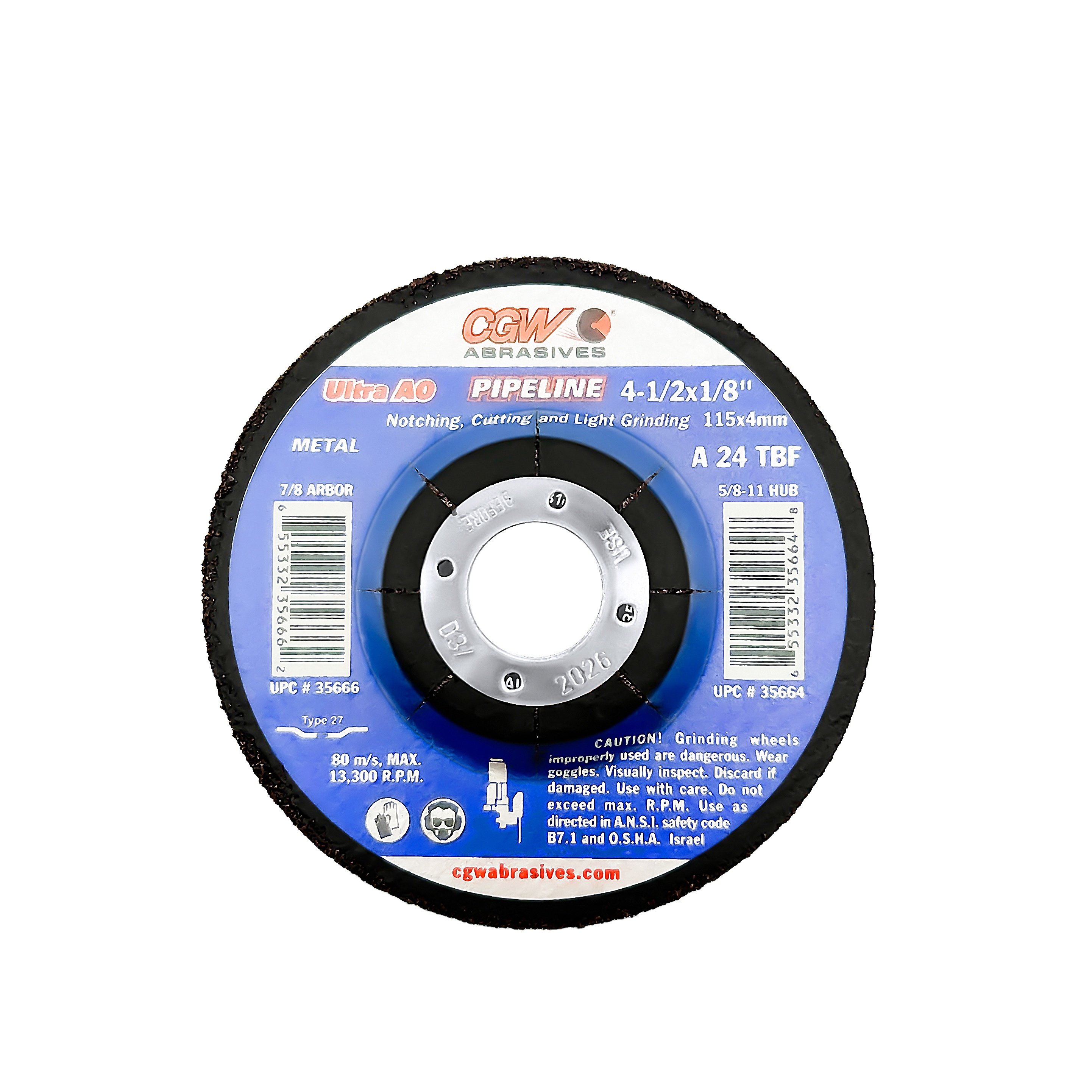 Picture of CGW "Camel" Abrasive 7X1/8X5/8-11 T27 Za24-T-Bf Wheel Grinding